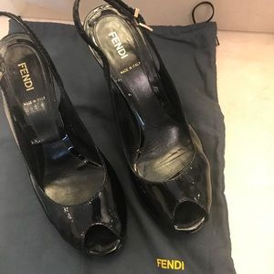 FENDI black patent leather slingback heels